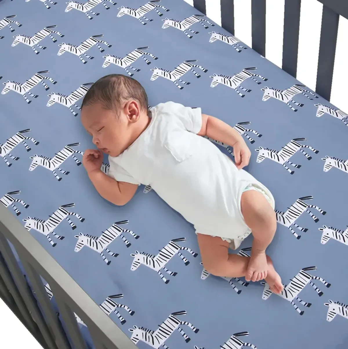 Lambs & Ivy Signature Zebra Blue Organic Cotton Breathable Fitted Crib Sheet