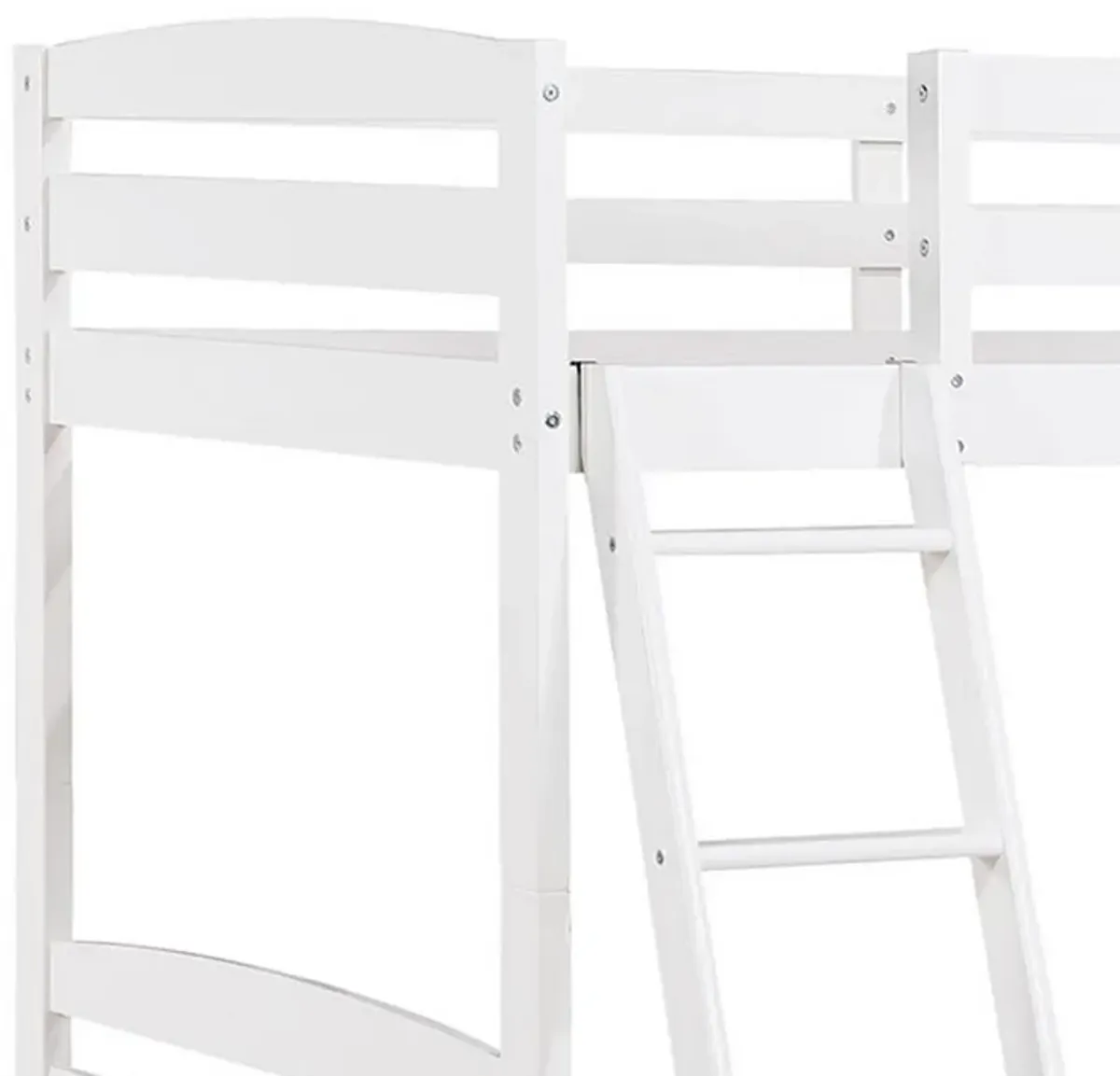 Hina Twin Bunk Bed, Angled Ladder, Sturdy Slat Design, White Solid Wood