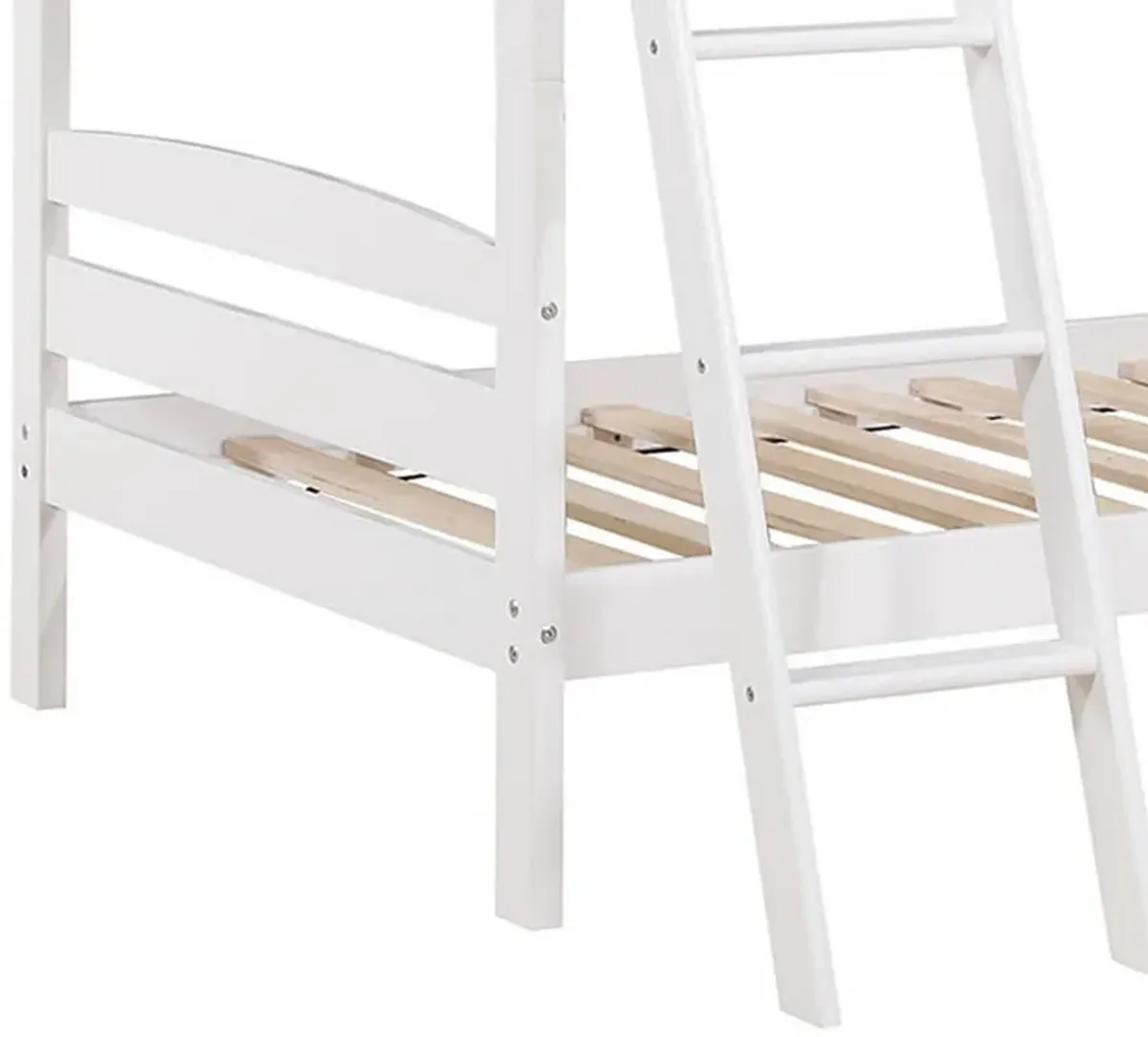 Hina Twin Bunk Bed, Angled Ladder, Sturdy Slat Design, White Solid Wood