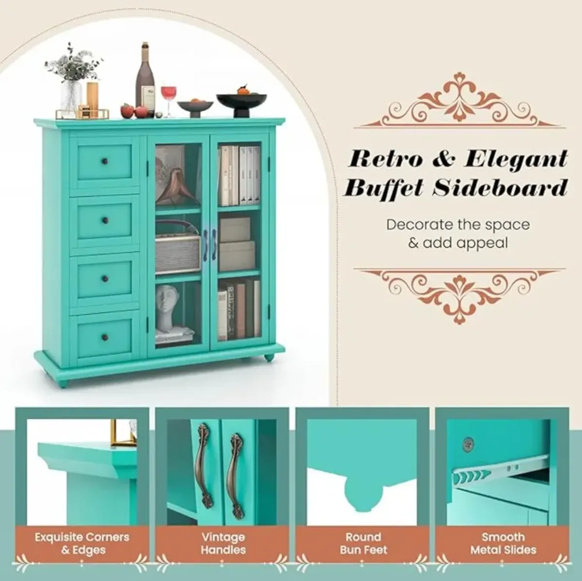 Hivvago Buffet Sideboard Table Kitchen Storage Cabinet with Drawers and Doors