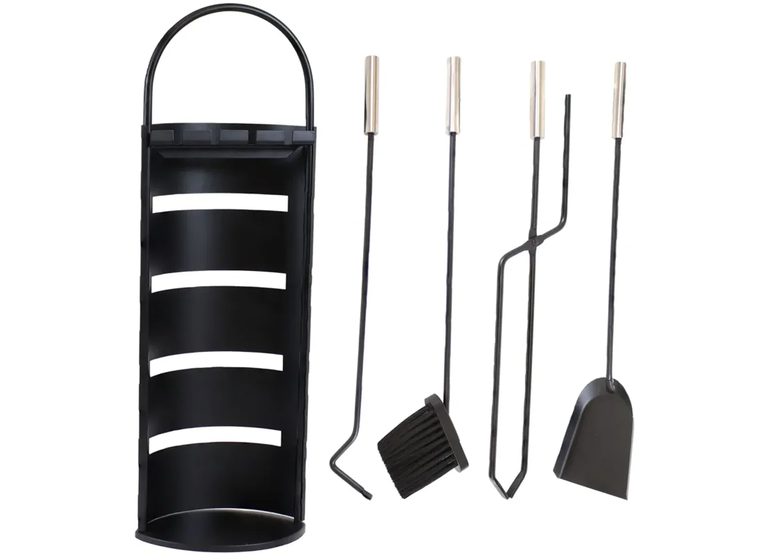 Sunnydaze 4-Piece Fireplace Tool Set with Slotted Shroud Holder