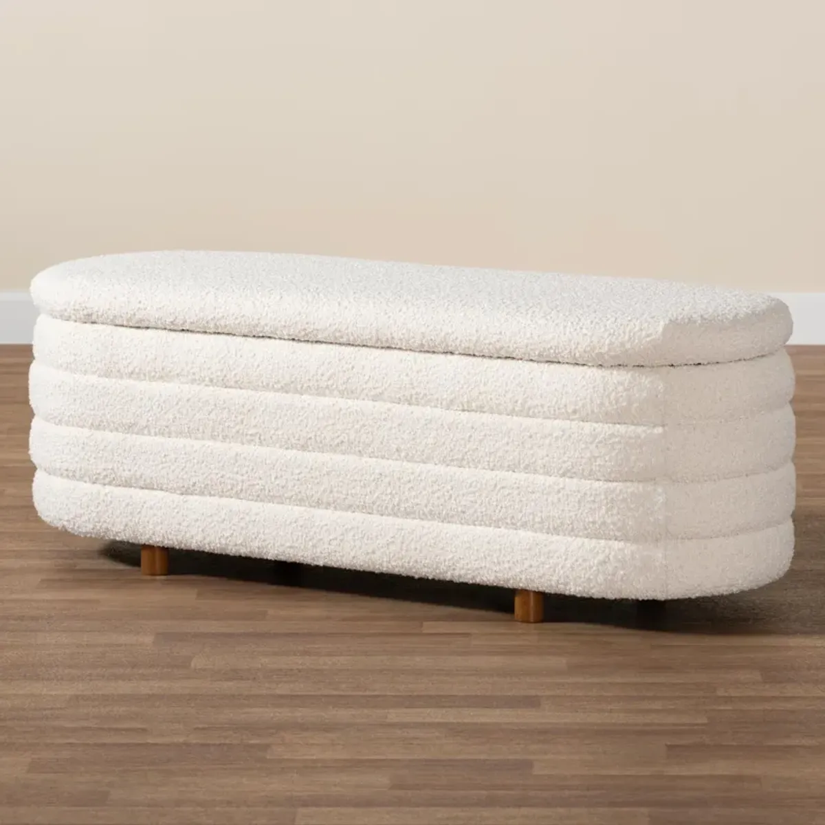 Baxton Studio Betiana Modern Cream Boucle Fabric Wood Storage Bench