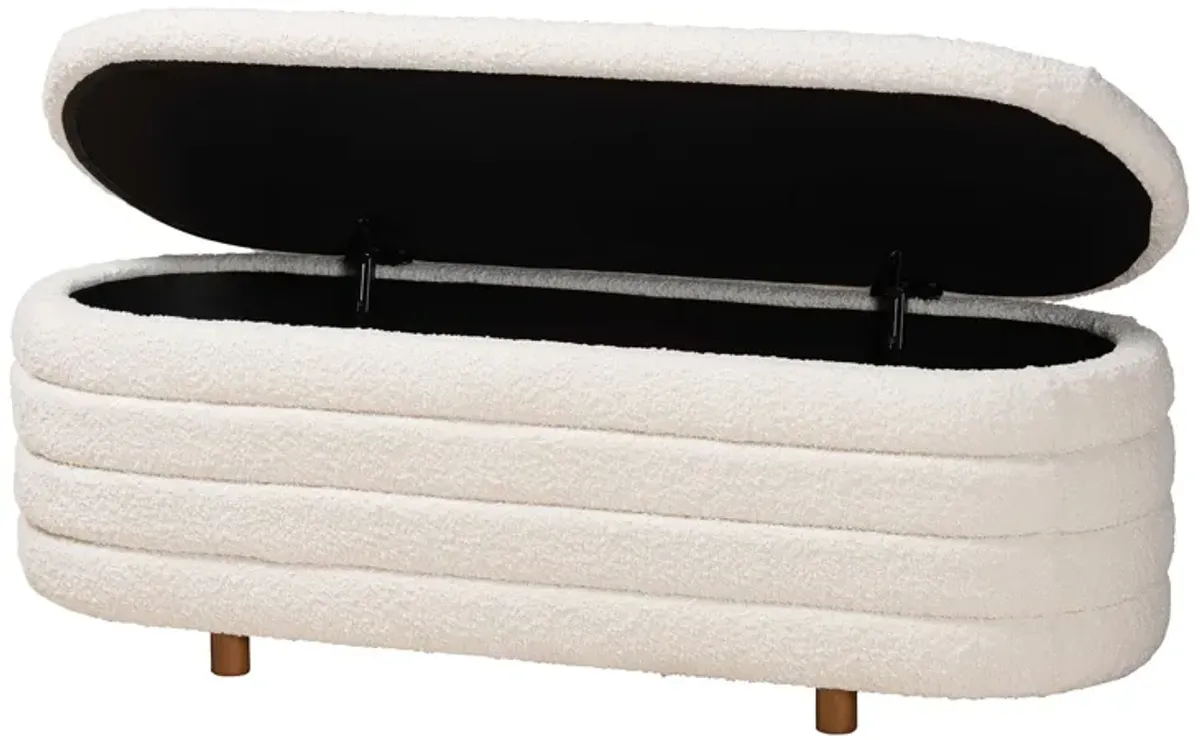 Baxton Studio Betiana Modern Cream Boucle Fabric Wood Storage Bench