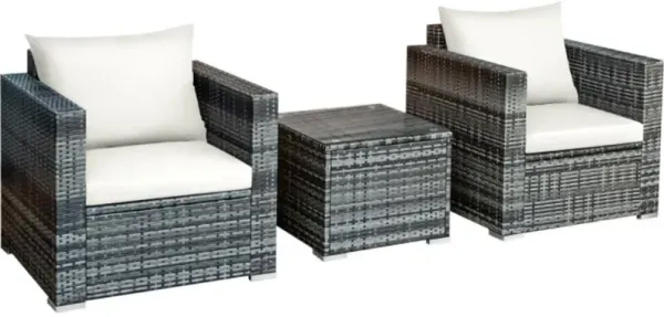Hivvago 3 Pieces Patio Rattan Furniture Bistro Sofa Set with Cushioned