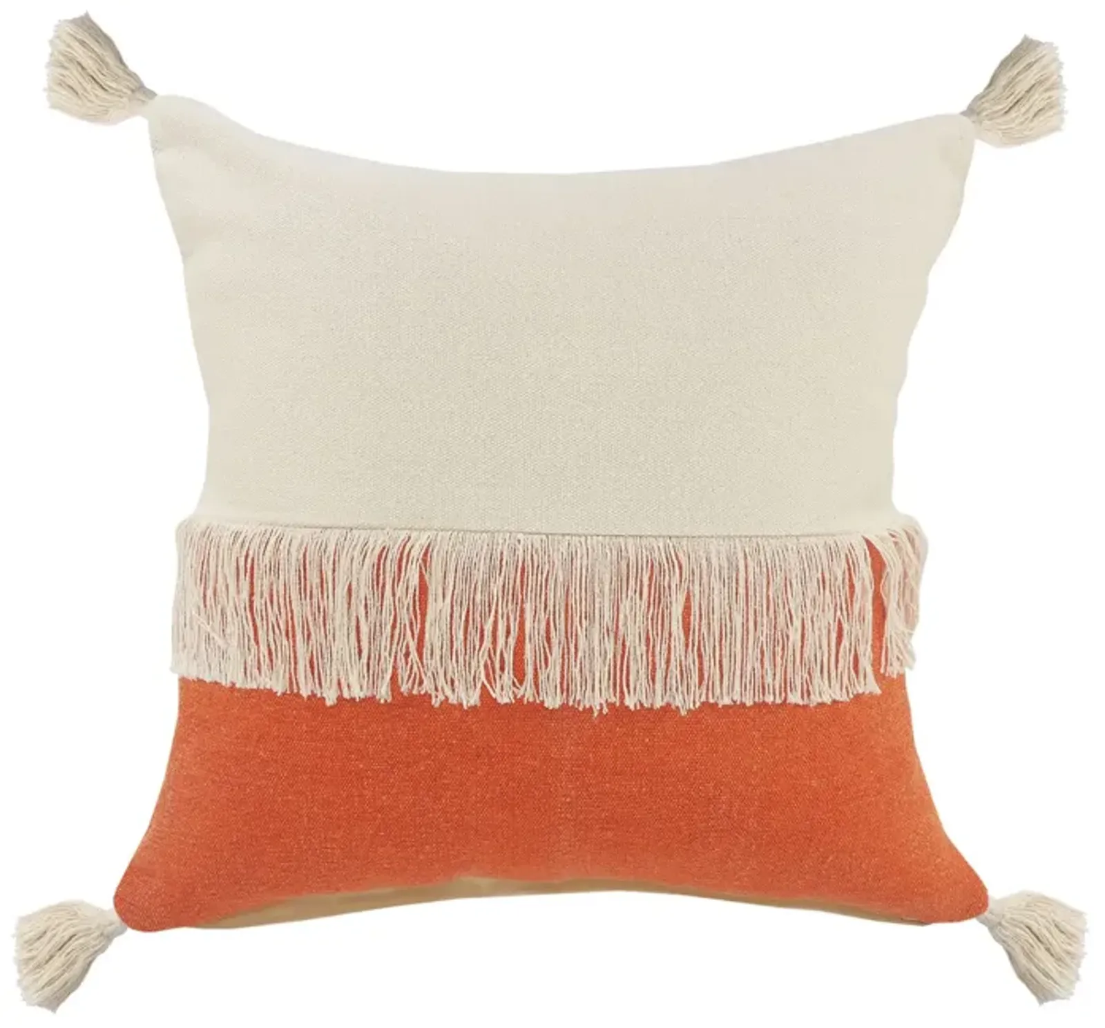 20" Orange and White Fringe Color Block Square Throw Pillow