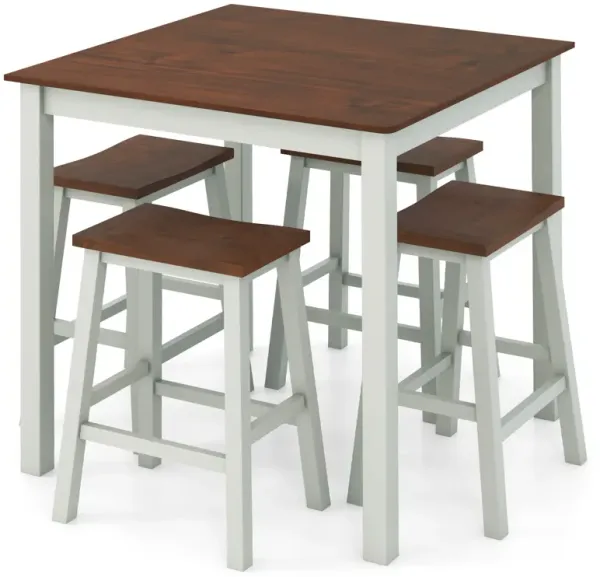 5 Piece Dining Table Set with 4 Saddle Stools for Kitchen Dining Room Apartment-Ash Gray