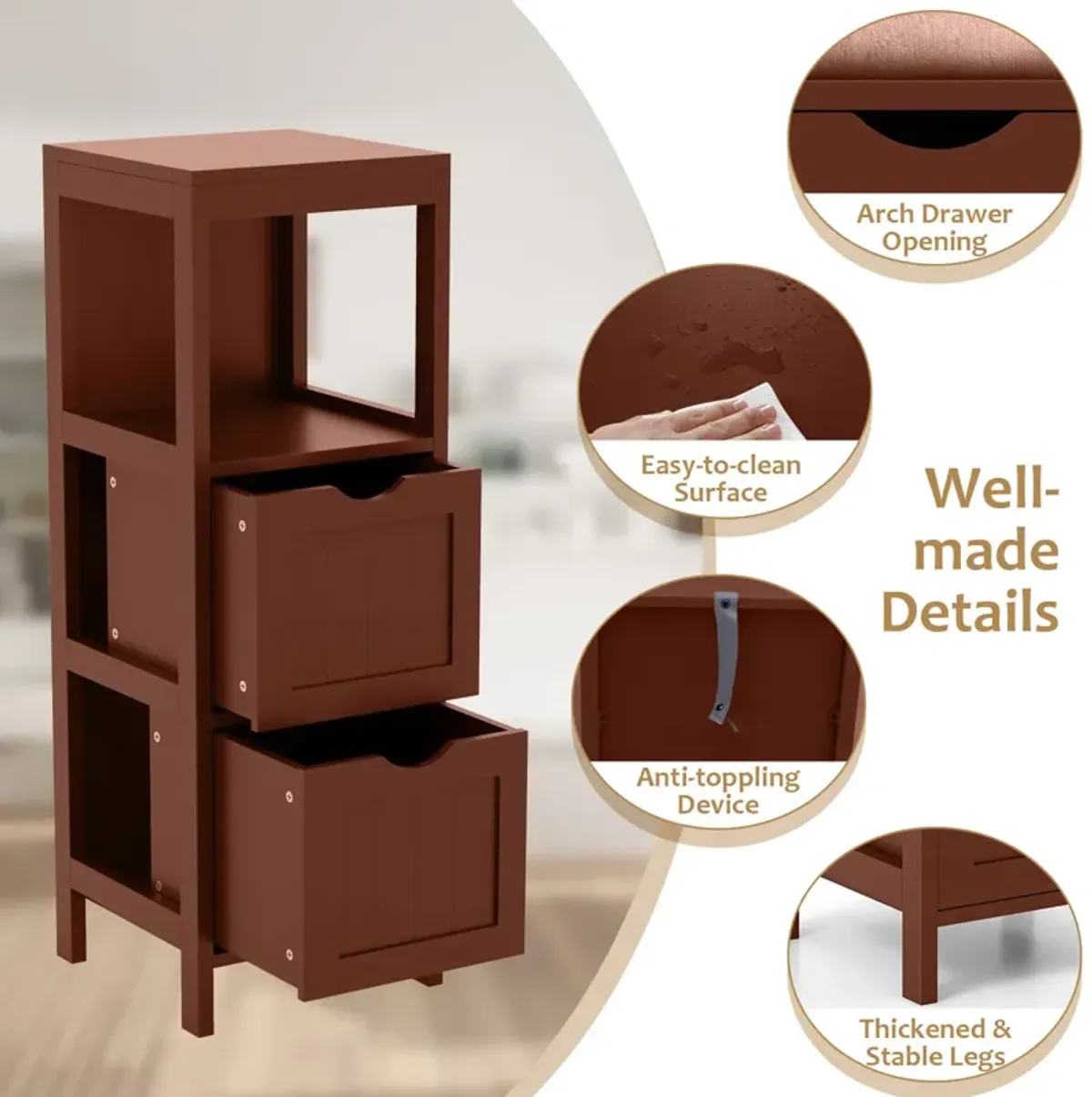 Freestanding Storage Cabinet with 2 Removable Drawers for Bathroom