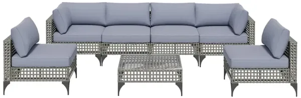 Mondawe 7-Piece Vintage Gray Wicker Outdoor Patio Conversation Set with Cushions and Coffee Table