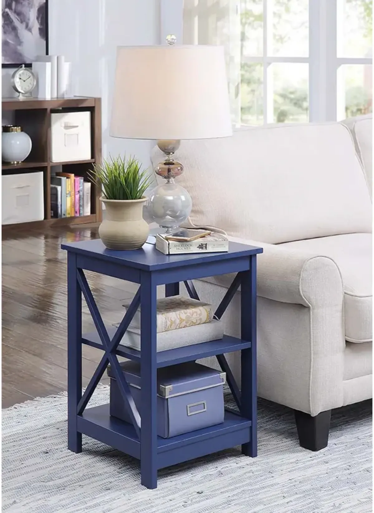 Convenience Concepts Oxford End Table with Shelves, Cobalt Blue