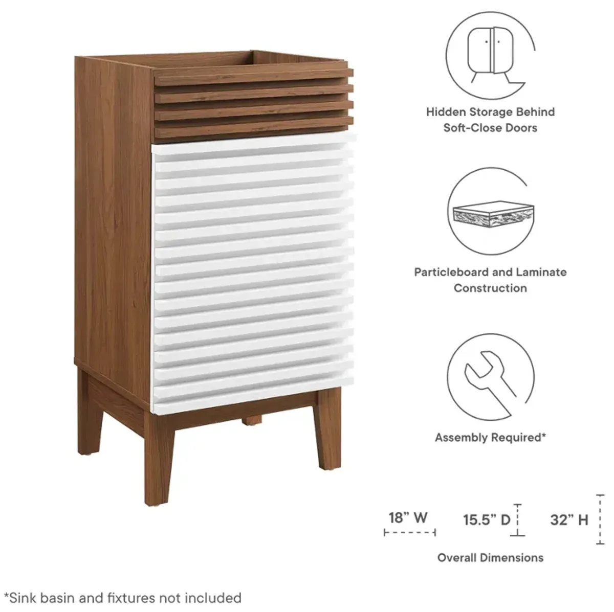 Render 18" Bathroom Vanity Cabinet (Sink Basin Not Included)