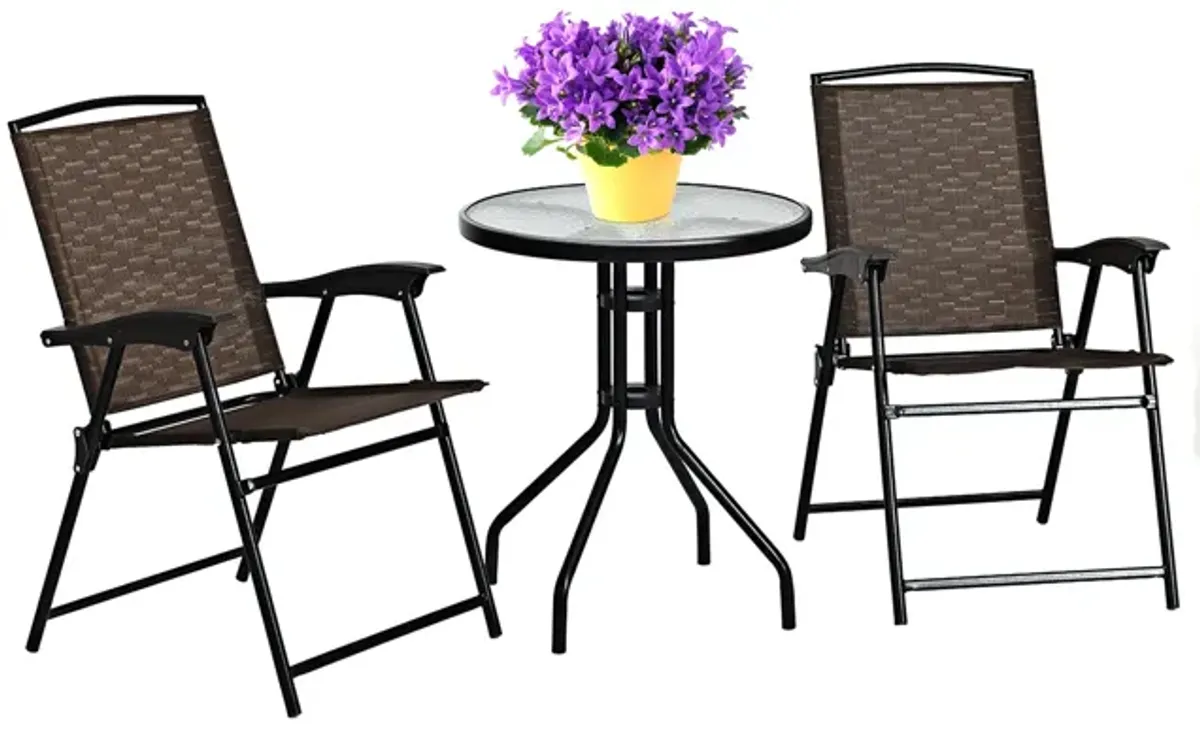 3 Pieces Bistro Patio Garden Furniture Set of Round Table and Folding Chairs