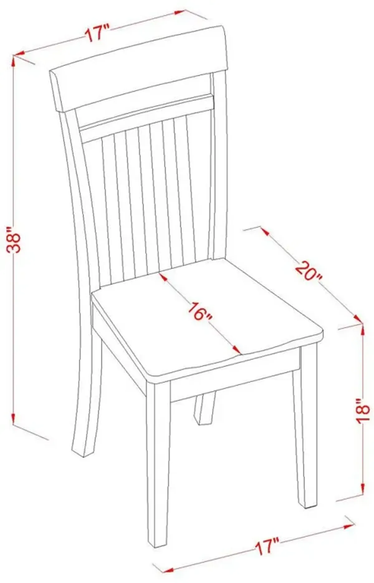 East West Furniture Capri  slat  back    Chair  for  dining  room  with  wood  Seat,  Set  of  2