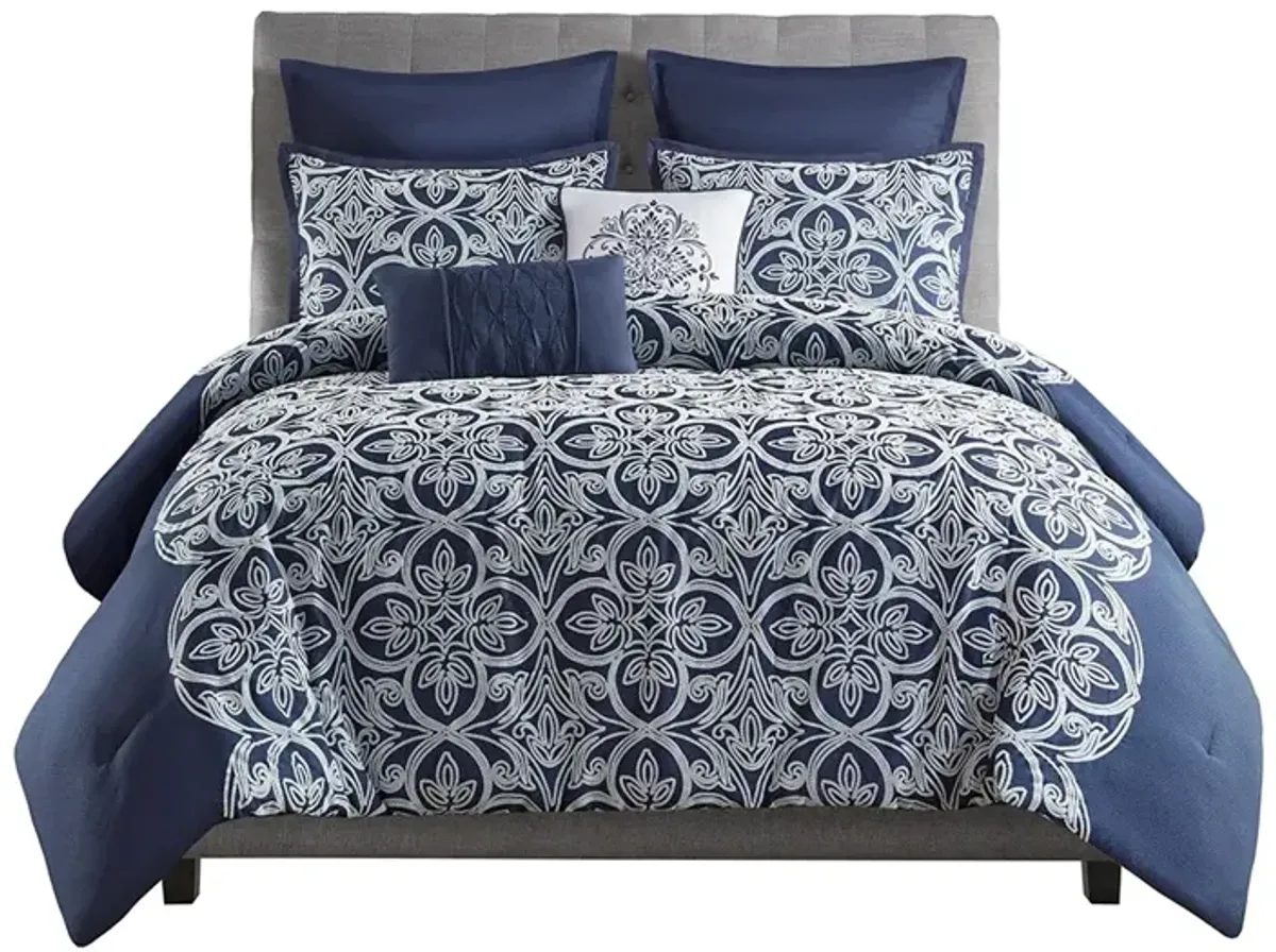 Gracie Mills Reichel Transitional Flocking Comforter Set with Throw Pillows