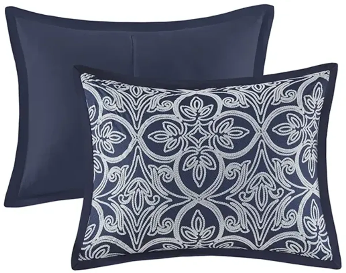 Gracie Mills Reichel Transitional Flocking Comforter Set with Throw Pillows