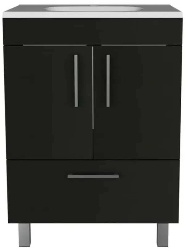 DEPOT E-SHOP Essential Single Bathroom Vanity, One Draw, Double Door Cabinet, Black