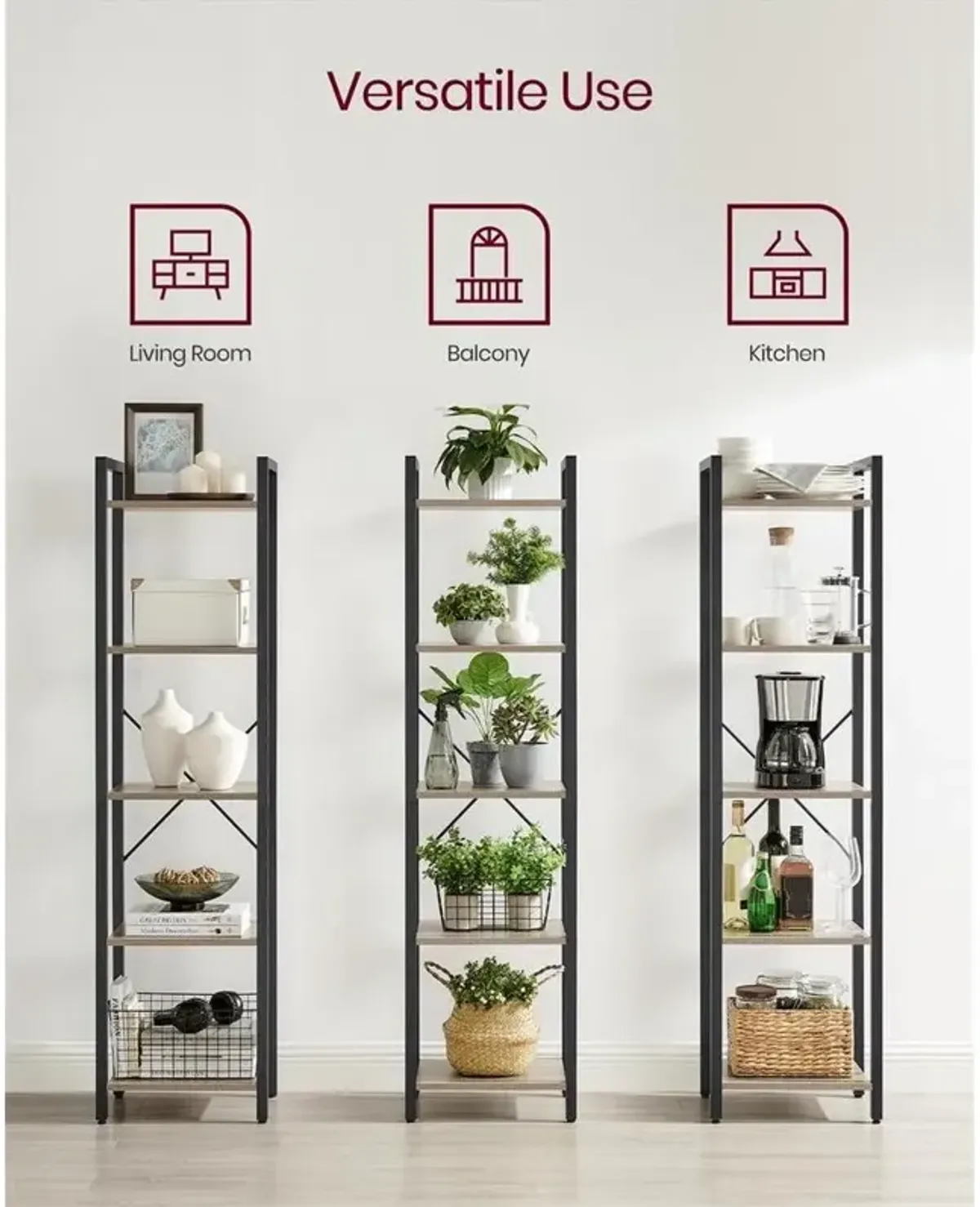 Space-Saving 5-Shelf Bookshelf Ideal for Study Storage