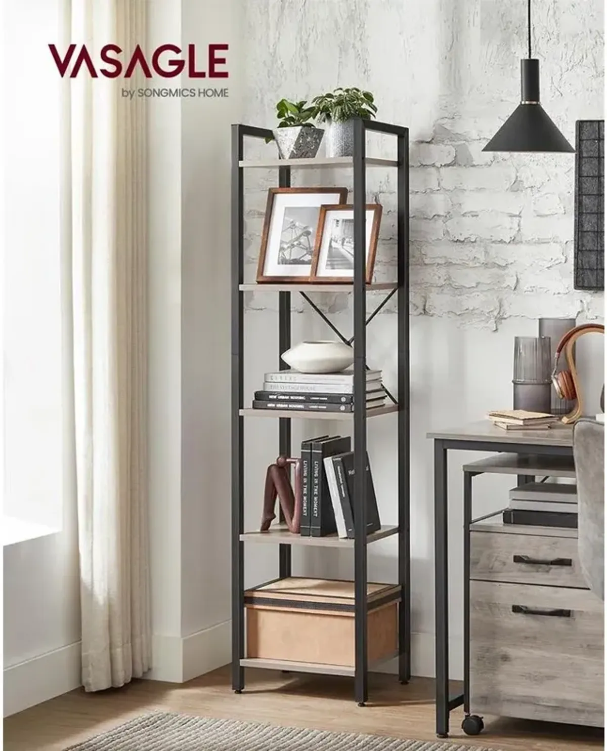 Space-Saving 5-Shelf Bookshelf Ideal for Study Storage