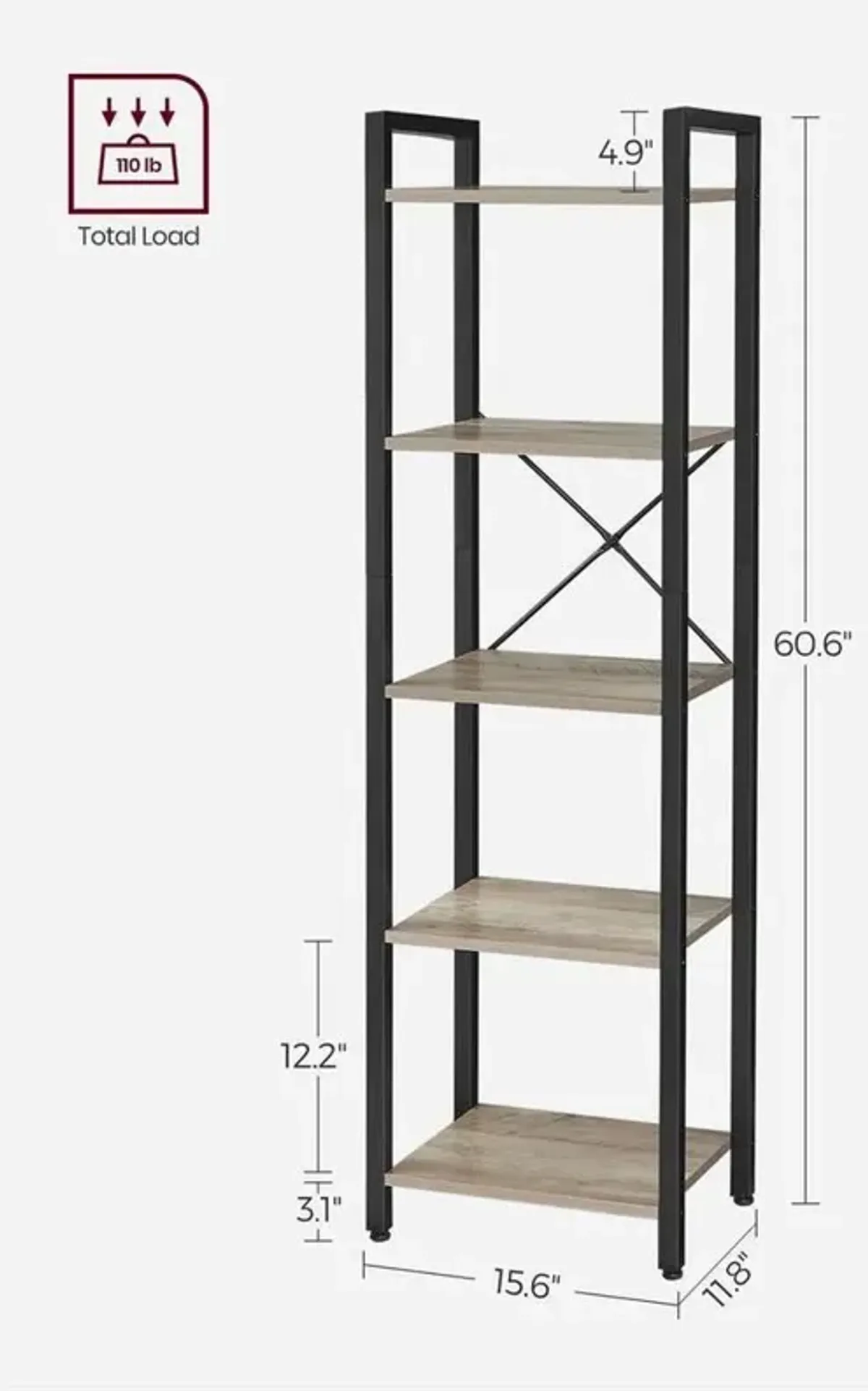 Space-Saving 5-Shelf Bookshelf Ideal for Study Storage