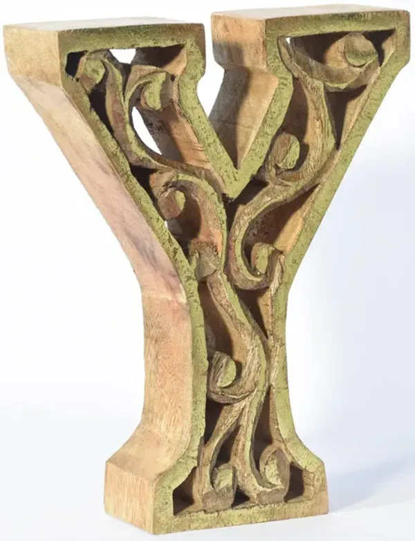 Vintage Natural Gold Handmade Eco-Friendly "Y" Alphabet Letter Block For Wall Mount & Table Top Décor