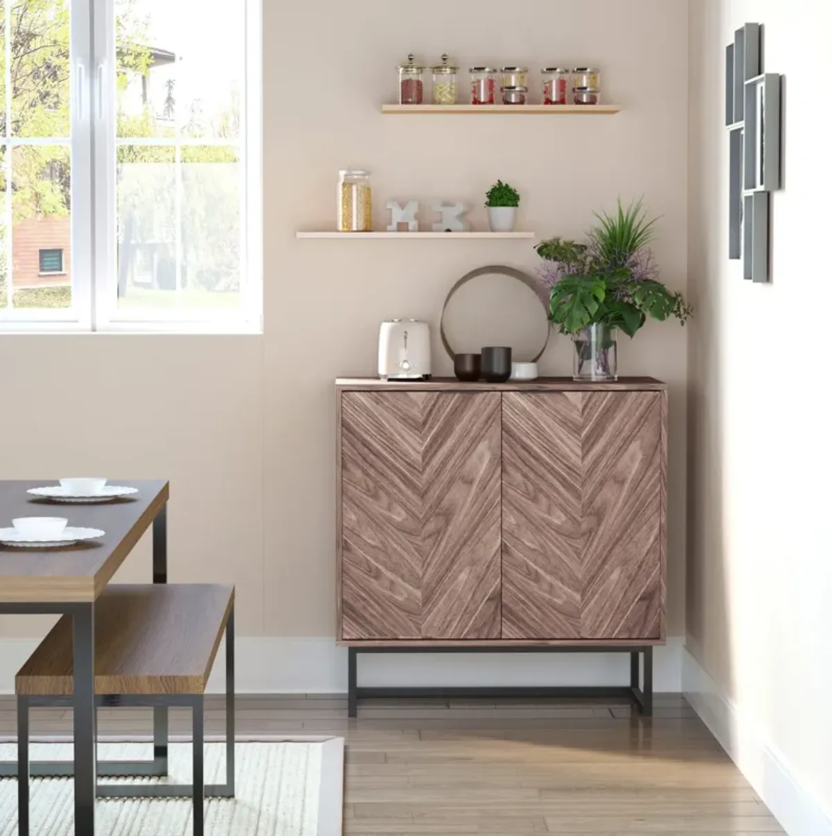 Walnut Living Room Storage: Free Standing 2-Door Cabinet with Shelf