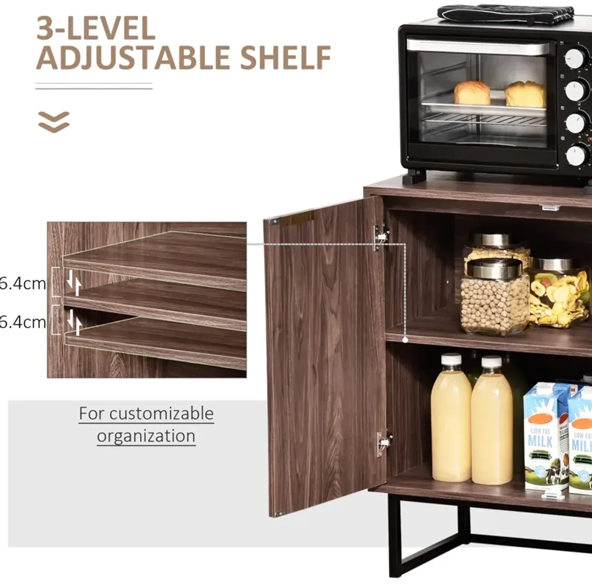 Walnut Living Room Storage: Free Standing 2-Door Cabinet with Shelf
