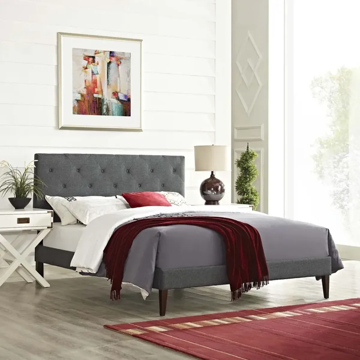 Modway - Tarah King Fabric Platform Bed with Squared Tapered Legs Gray