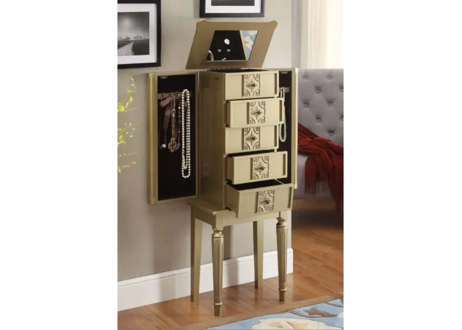 Tammy Jewelry Armoire In Gold