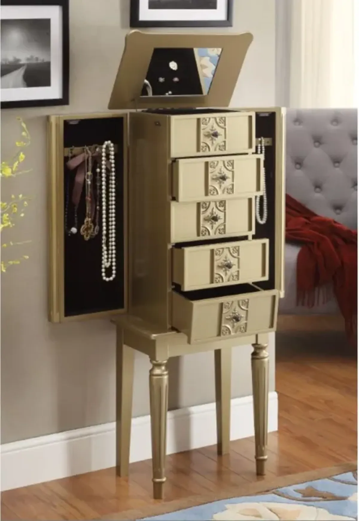 Tammy Jewelry Armoire In Gold