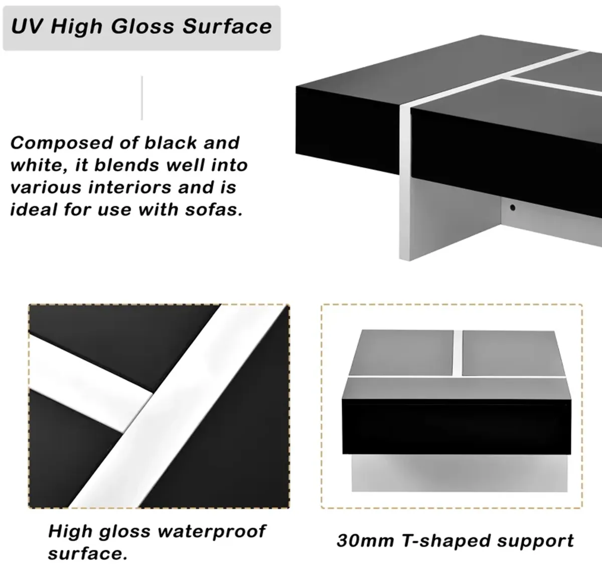 Merax Contemporary Rectangle High Gloss Coffee Table