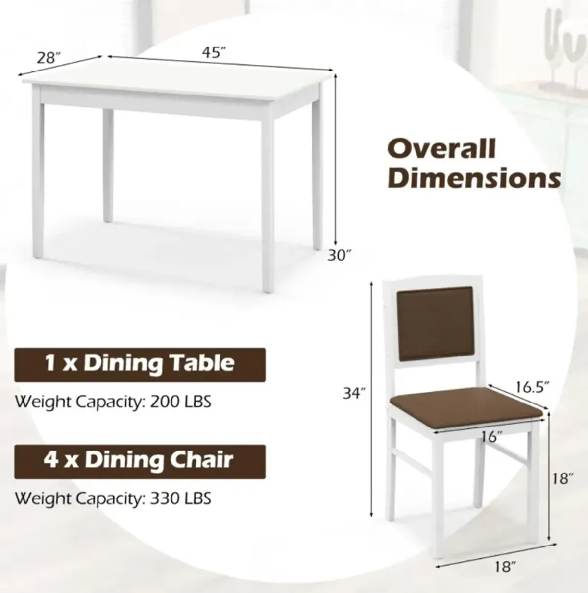 Hivvago 5-Piece Dining Set for 4 with Rubber Wood Legs for Small Dining Room