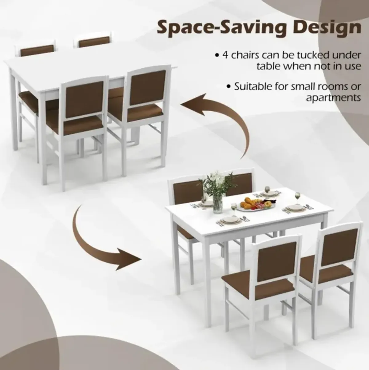 Hivvago 5-Piece Dining Set for 4 with Rubber Wood Legs for Small Dining Room