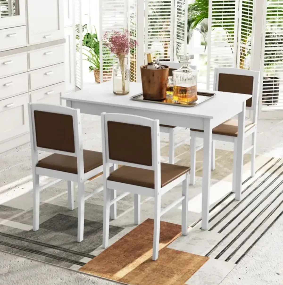 Hivvago 5-Piece Dining Set for 4 with Rubber Wood Legs for Small Dining Room