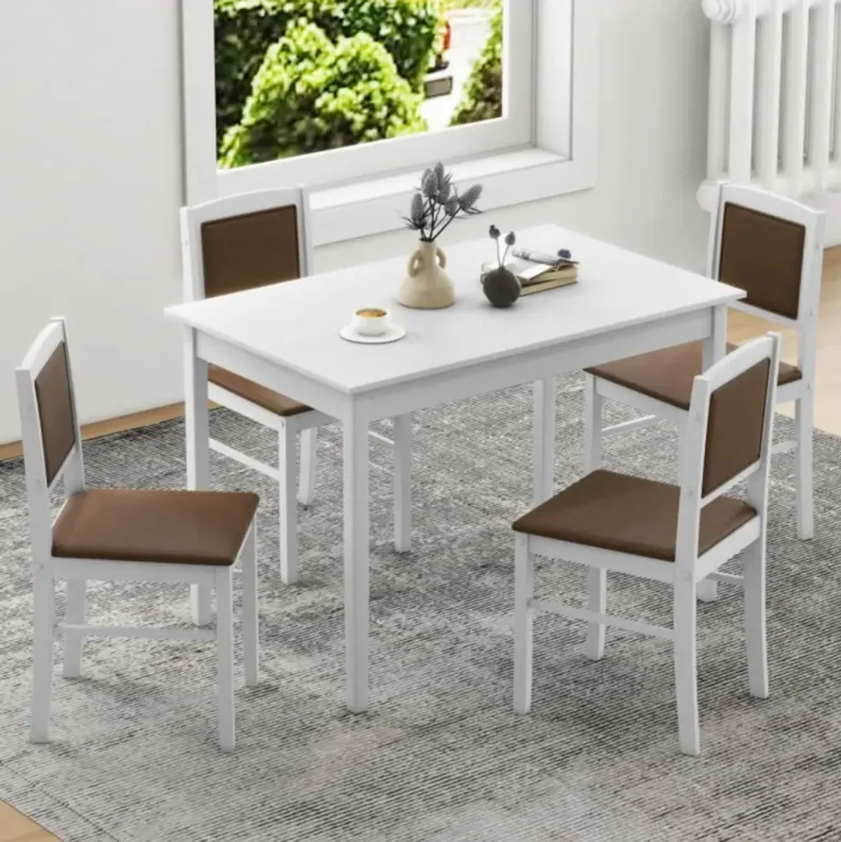 Hivvago 5-Piece Dining Set for 4 with Rubber Wood Legs for Small Dining Room