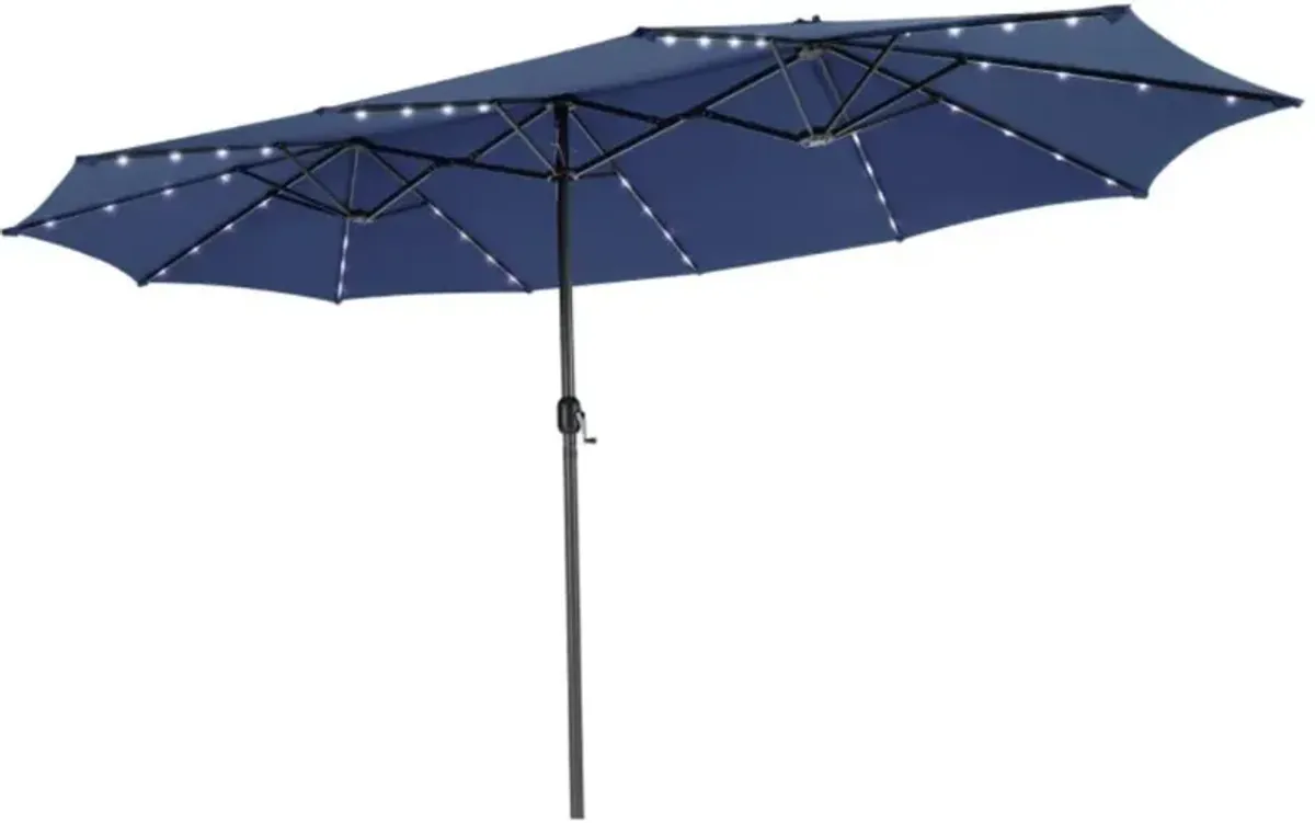 Hivvago 15 Feet Twin Patio Umbrella with 48 Solar LED Lights