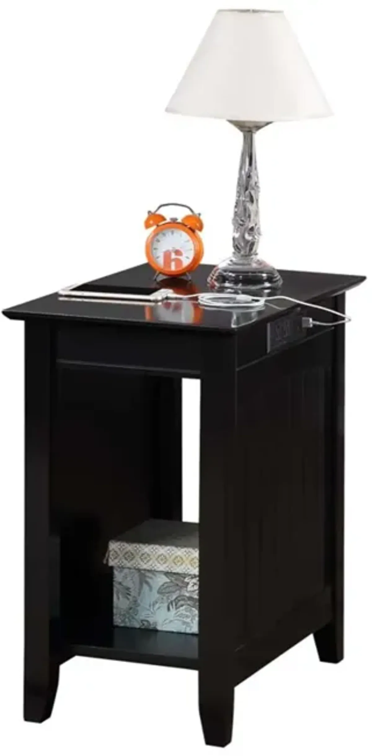 Convenience Concepts Edison End Table with Charging Station, Black