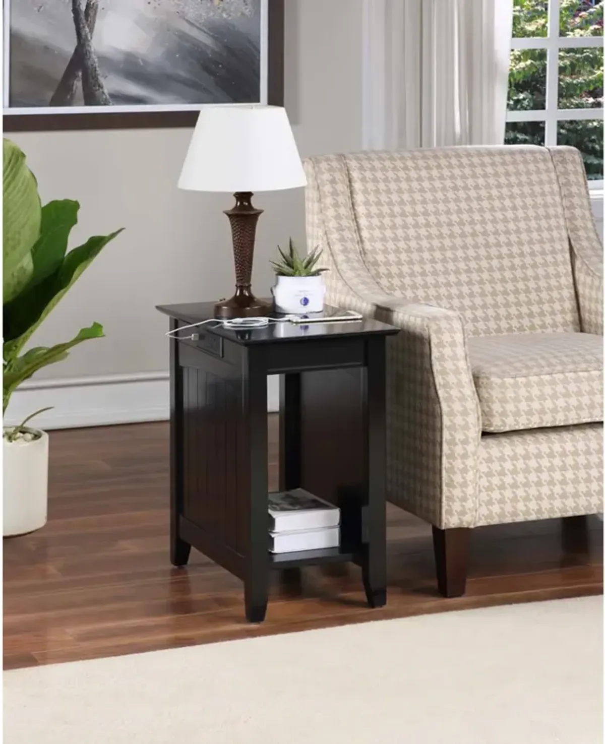 Convenience Concepts Edison End Table with Charging Station, Black