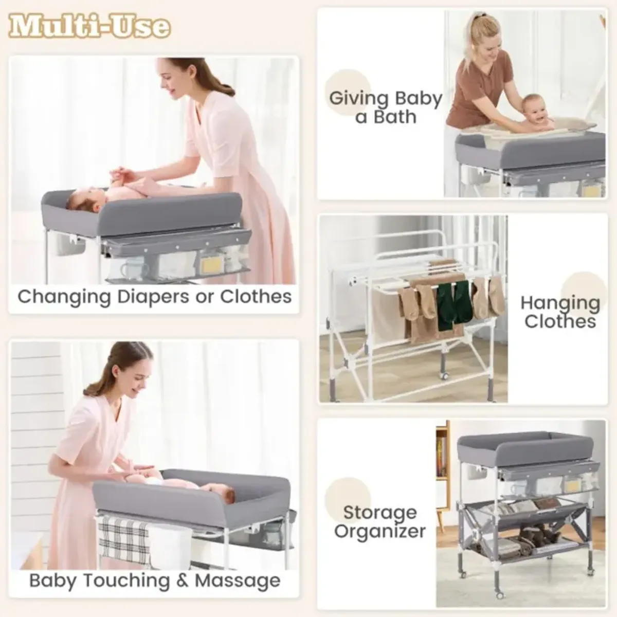 Hivvago Portable Baby Changing Table with Wheels and Large Storage Rack