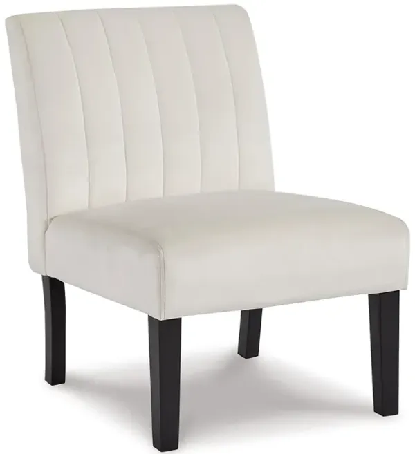 Victor Accent Chair, Channel Stitch Light Beige Polyester, Black Wood Legs - Benzara