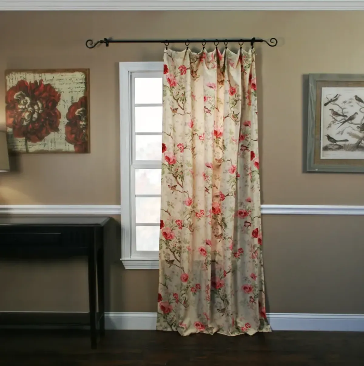 Ellis Curtain Balmoral 100 Percent High Quality Fabric Floral Print Rod Pocket Panel Window Curtain - 48 x63" Red