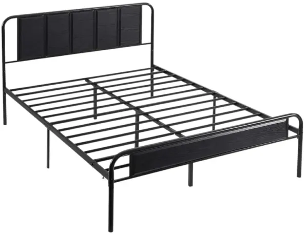 Farmhouse Metal & Wood Platform Bed Frame – Rounded Edge Headboard & Footboard