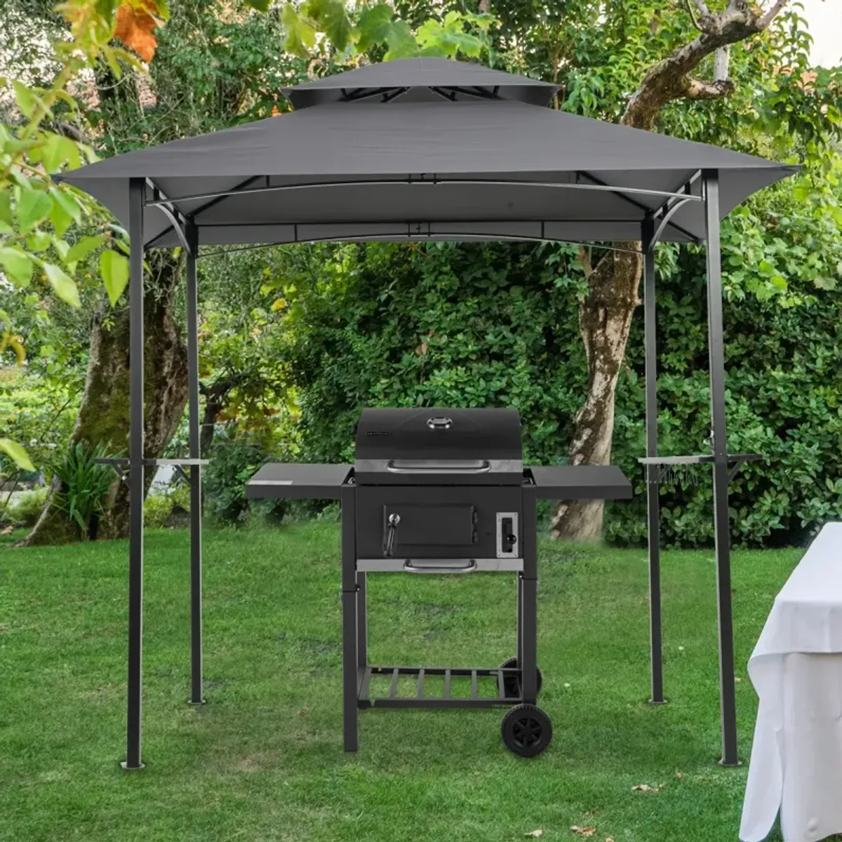 8x5FT Grill Gazebo Replacement Canopy, Double Tiered Bbq Tent Roof Top Cover