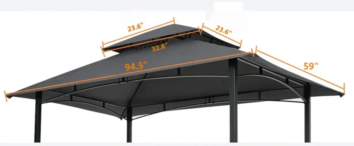 8x5FT Grill Gazebo Replacement Canopy, Double Tiered Bbq Tent Roof Top Cover