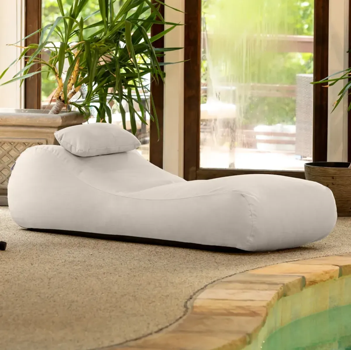Arlo Outdoor Bean Bag Sun Lounger - Pool and Patio Chaise Bean Bag Lounger, Petal