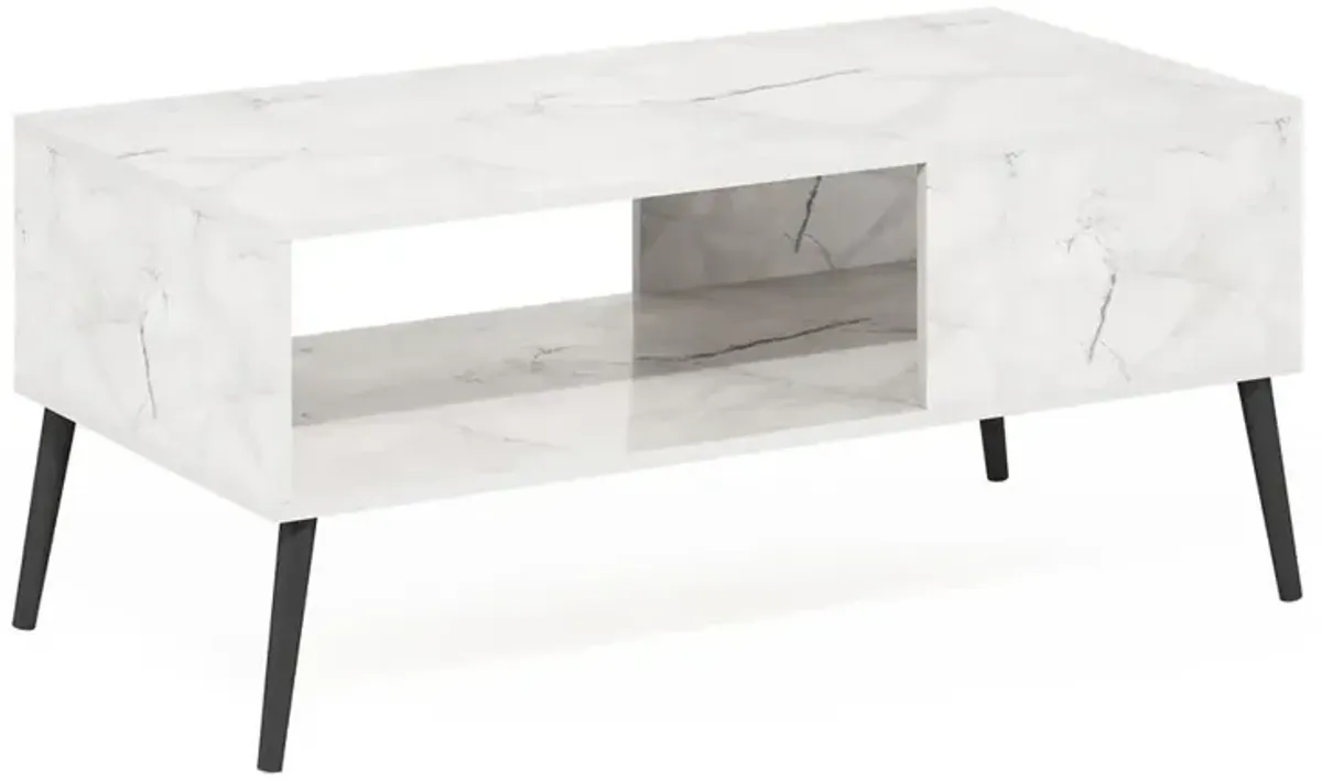 Furinno Claude Mid Century Style Coffee Table with Wood Legs, Marble White