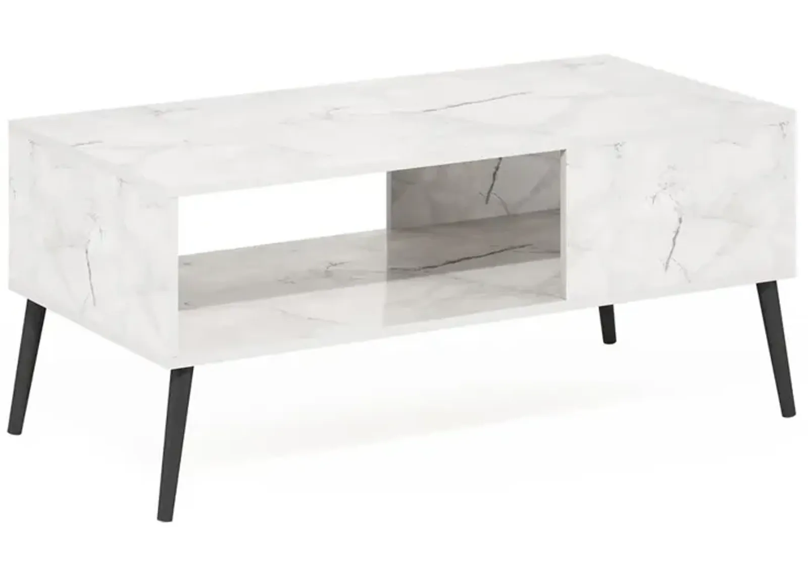 Furinno Claude Mid Century Style Coffee Table with Wood Legs, Marble White