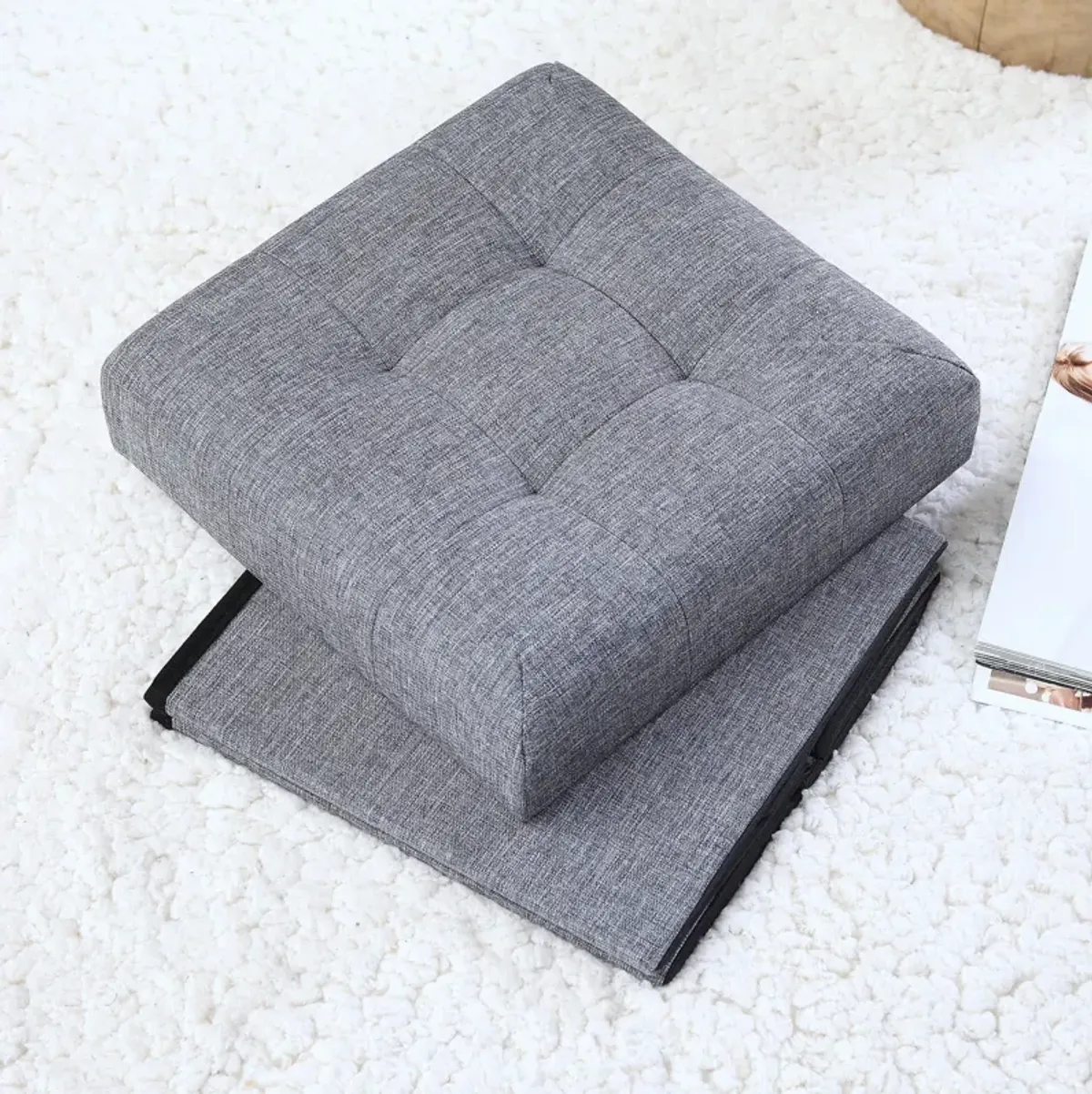 Foldable Tufted Storage Ottoman