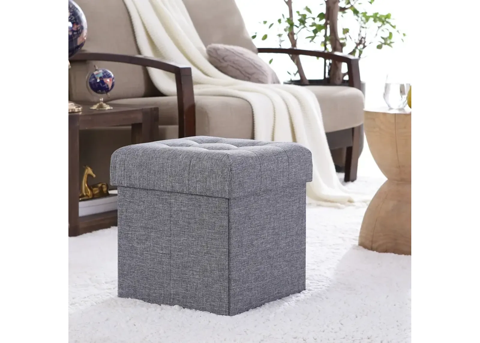 Foldable Tufted Storage Ottoman