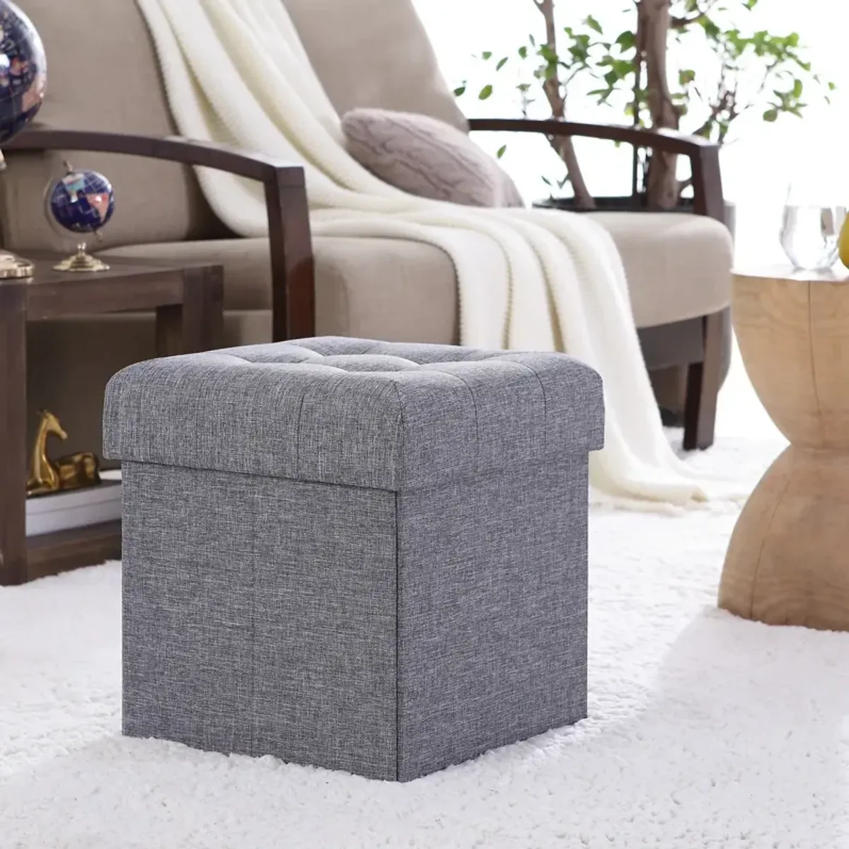 Foldable Tufted Storage Ottoman