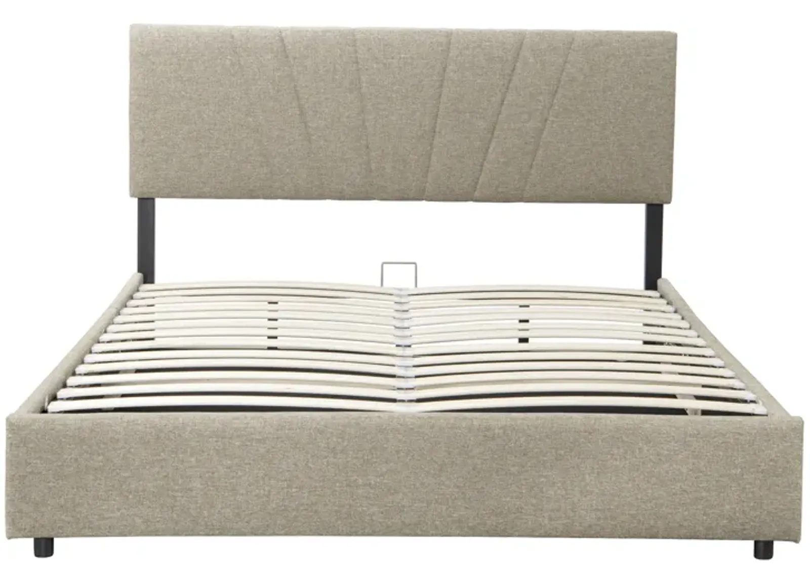 Beige Queen Platform Bed with Storage & Tufted Headboard