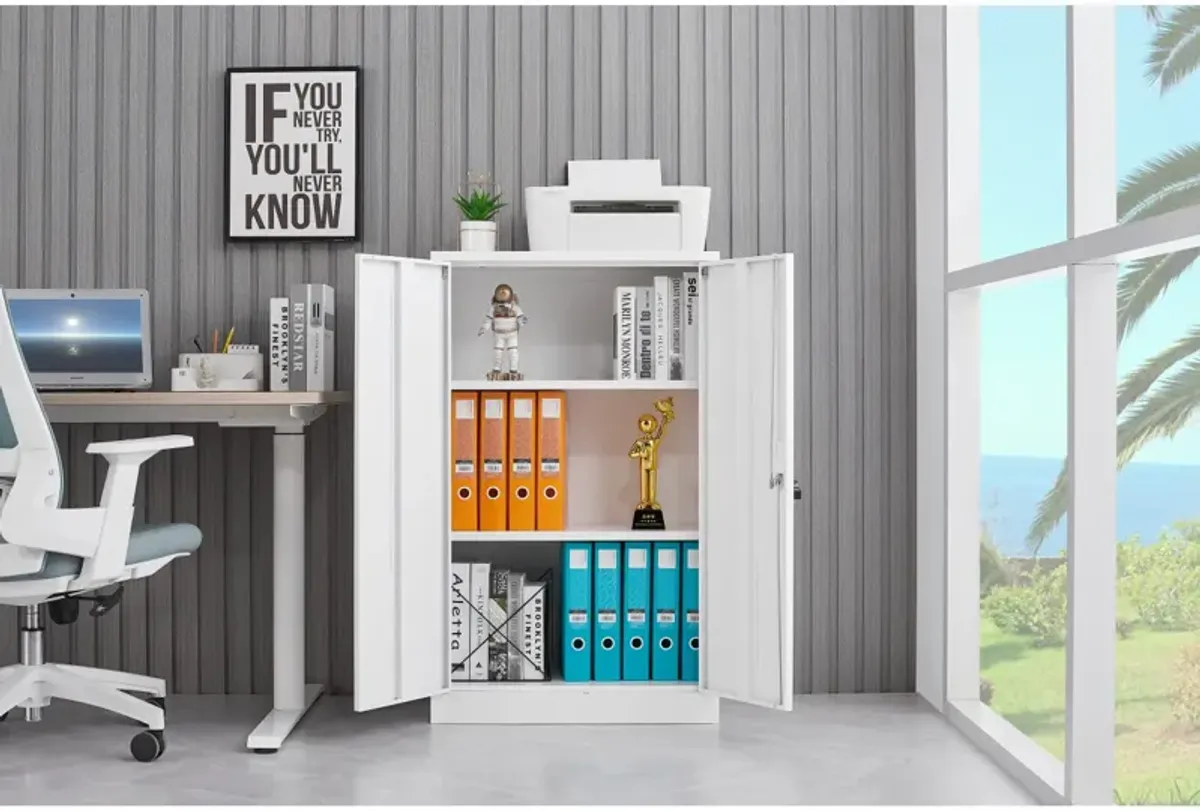 Locking Metal Storage Cabinet with Shelf, White